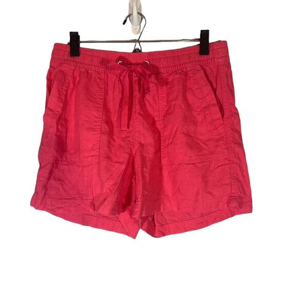 Nautica Pink Linen Blend Drawstring Waist Pocketed Casual Shorts Women Sz M - Picture 1 of 10